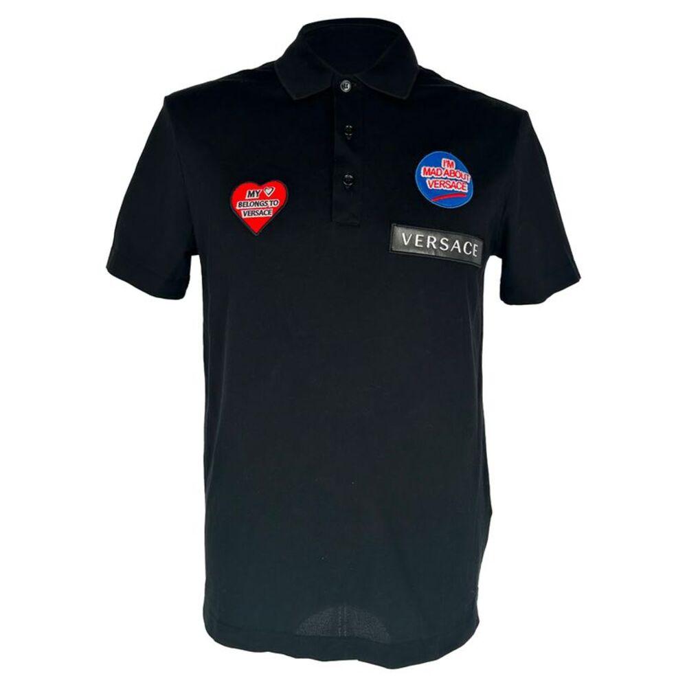 Versace Patched Polo Shirt in Black Cotton